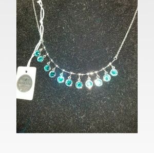 Stainless Steel necklace with aqua Swarovski